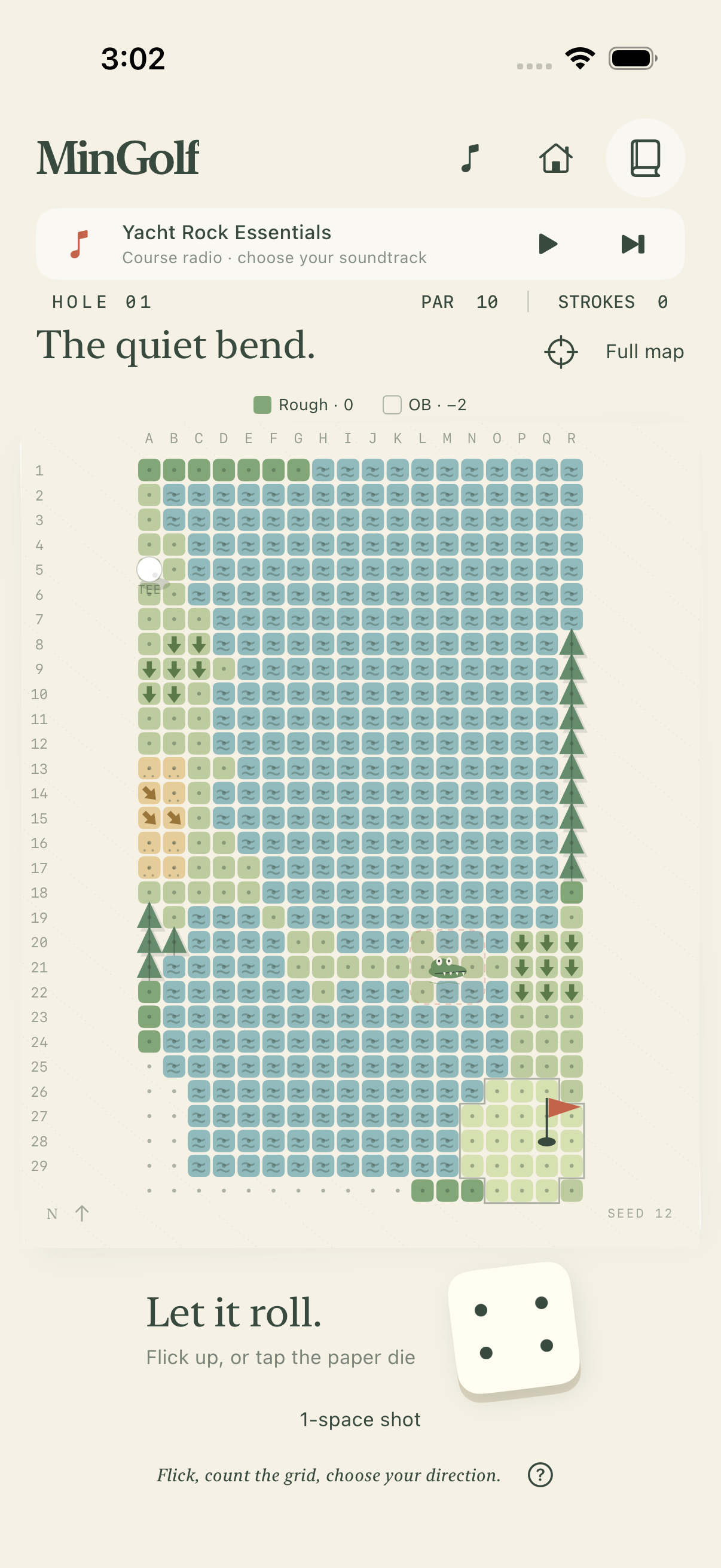 Another generated MinGolf course surrounded by a broad lake.